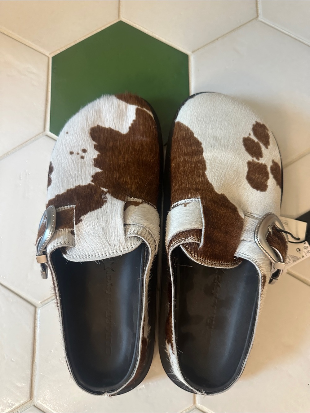 Zara Brown and Two Jeys Cowhide Slip-On Clogs with Buckle